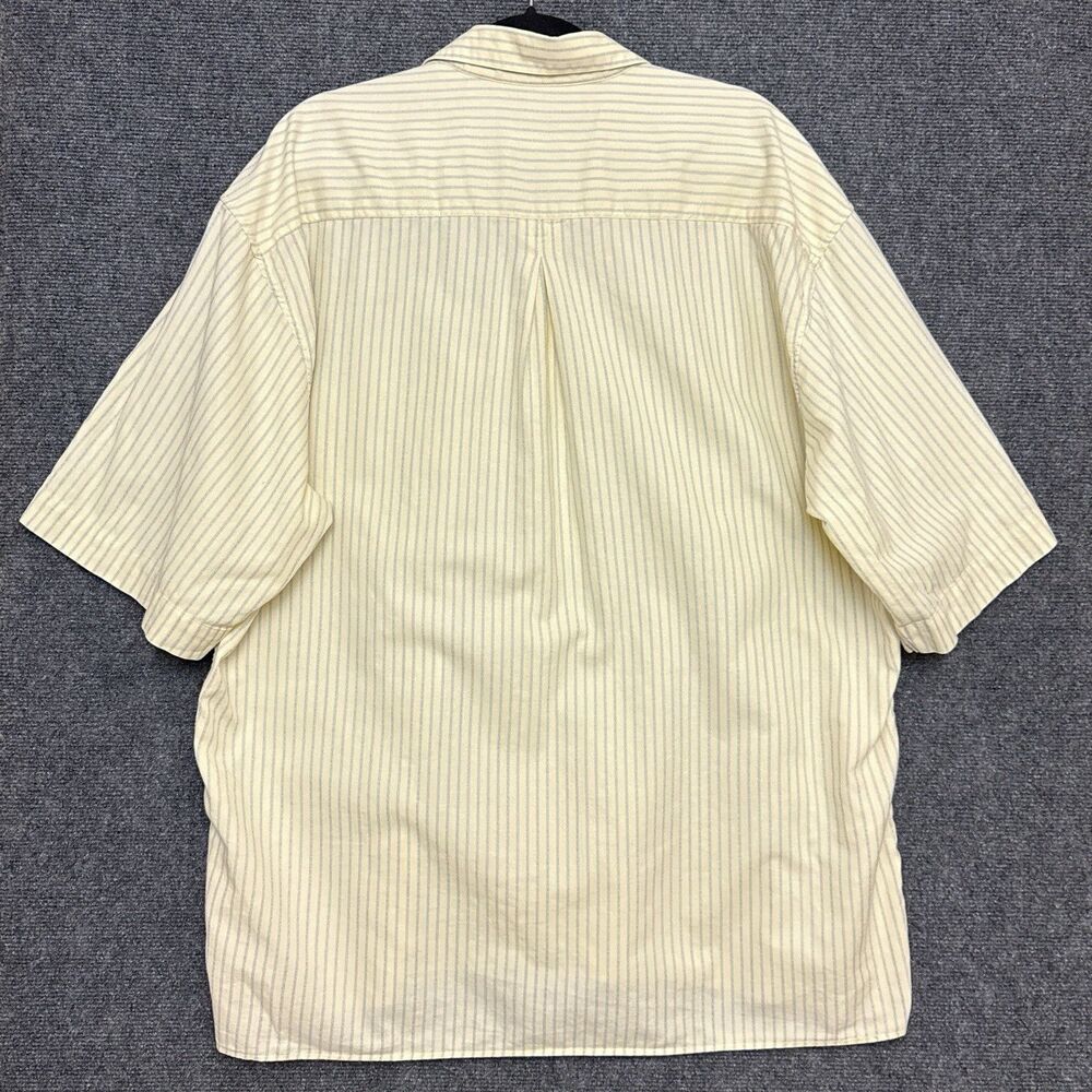 Jack Lipson Mens Short Sleeve Shirt XL Butter Yellow Blue Stripe Cotton Preppy - Picture 3 of 7